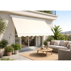 Tenda da Sole 300x300 Beige Cassonata a Caduta con Bracci da Esterno