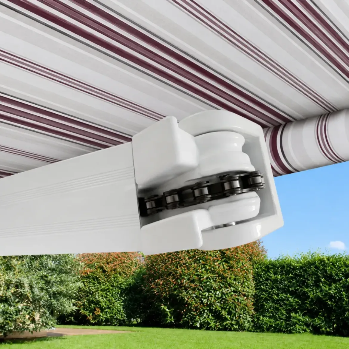 Tenda da Sole 4x3 m Rigata Bordeaux a Barra Quadra con Bracci a Catena