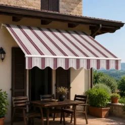 Tenda da Sole 4x3 m Rigata Bordeaux a Barra Quadra con Bracci a Catena