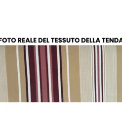 Tenda da Sole 4x3 m Rigata Bordeaux a Barra Quadra con Bracci a Catena