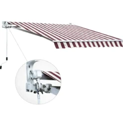 Tenda da Sole 400x250 Rigata Bordeaux Crema Barra Quadra Avvolgibile