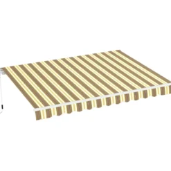 Tenda da Sole 400x300 Rigato Beige a Barra Quadra Avvolgibile Esterno
