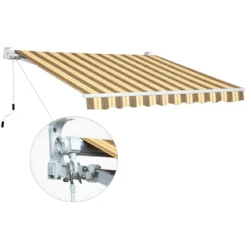 Tenda da Sole 200x150 Rigato Beige a Barra Quadra Avvolgibile Esterno
