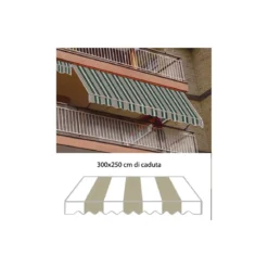 Tenda Parasole a Caduta 300x250 cm Beige con Bracci Balcone Esterno Rullo Sole