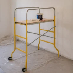 Trabattello in Acciaio 62x144x142 cm con Ruote Pedana in Legno