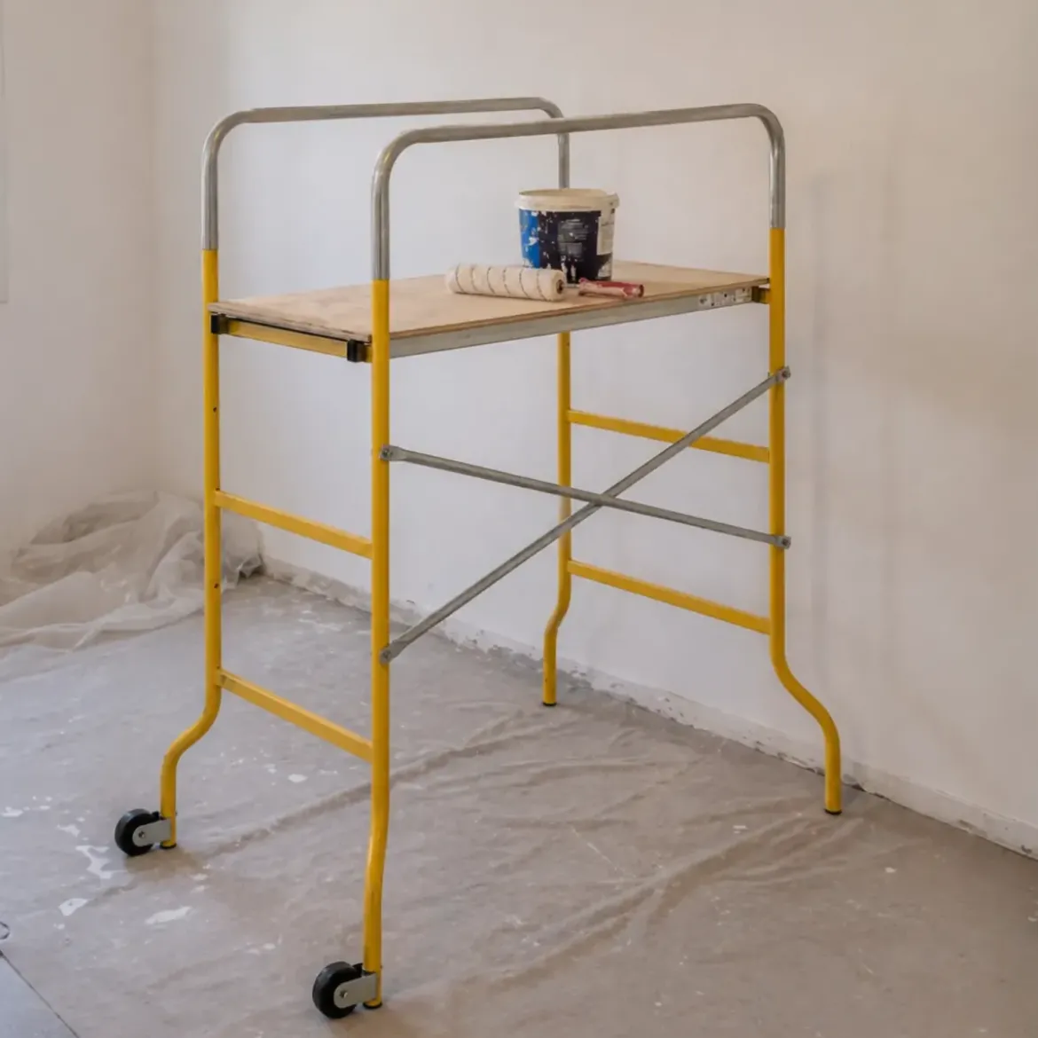 Trabattello in Acciaio 62x144x142 cm con Ruote Pedana in Legno