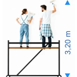 Trabattello Ponteggio Acciaio 160x80 cm Mezzopiano Ruote Lavoro 320 cm