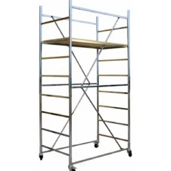 Trabattello Ponteggio Acciaio Altezza 390 cm Mezzopiano Ruote Girevoli