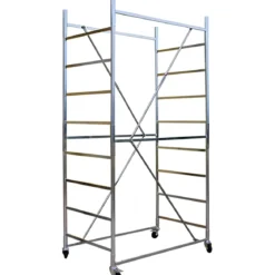Trabattello Ponteggio Acciaio Altezza 390 cm Mezzopiano Ruote Girevoli