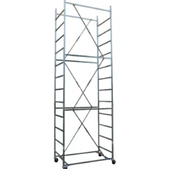 Trabattello Ponteggio Acciaio Altezza 510 cm Mezzopiano Ruote Girevoli