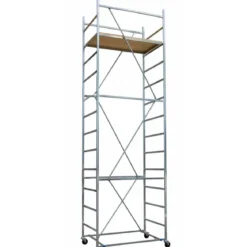 Trabattello Ponteggio Acciaio Altezza 510 cm Mezzopiano Ruote Girevoli