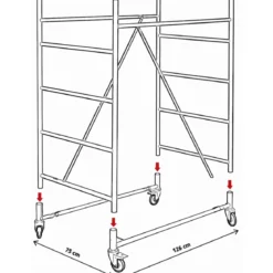 Trabattello Ponteggio Acciaio Altezza 510 cm Mezzopiano Ruote Girevoli