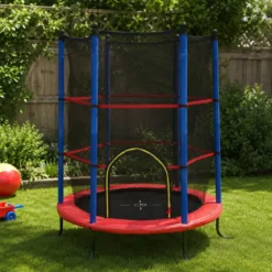 Trampolino Elastico 140 cm per Bambini Rete Sicurezza Interno Esterno