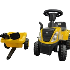 Trattore Caterpillar Cavalcabile per Bambini Giallo con Rimorchio