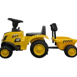 Trattore Caterpillar Cavalcabile per Bambini Giallo con Rimorchio