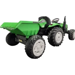 Trattore Elettrico per Bambini 24V con Rimorchio Ribaltabile Verde