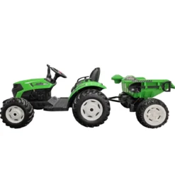 Trattore Elettrico per Bambini 24V con Rimorchio Ribaltabile Verde