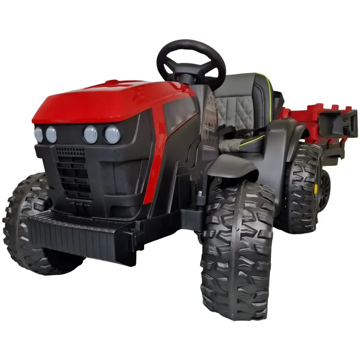 Trattore Elettrico per Bambini 12V Rosso con Rimorchio e Telecomando
