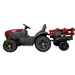 Trattore Elettrico per Bambini 12V Rosso con Rimorchio e Telecomando