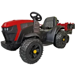 Trattore Elettrico per Bambini 12V Rosso con Rimorchio e Telecomando
