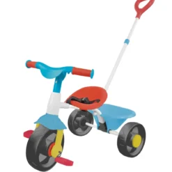 Triciclo Bambini Blu Rosso Giallo in Metallo Cestino Ribalta Cintura