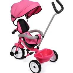 Triciclo Bambini Rosa Sedile Girevole Parasole Maniglione Genitore 2+