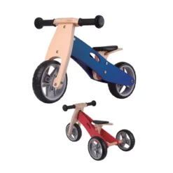 Triciclo Bicicletta per Bambini Legno Blu Pedagogica Senza Pedali a Spinta Bici