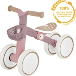 Triciclo Cavalcabile Rosa Ergonomico Ecologico Cestino per Equilibrio