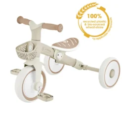 Triciclo Evolutivo Bambini 2 in 1 Beige Regolabile Pedali Rimovibili