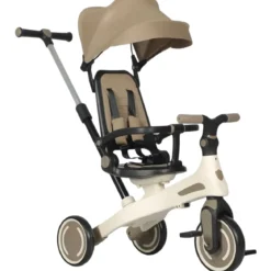 Triciclo Evolutivo per Bambini Beige Sedile Girevole Cappotta Tessuto