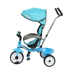 Triciclo per Bambini Azzurro 360° con Cappottina e Guida Parentale