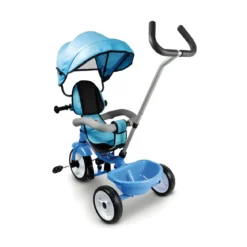 Triciclo per Bambini Azzurro 360° con Cappottina e Guida Parentale