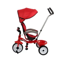 Triciclo per Bambini Rosso con Seggiolino 360° Cappottina e Manubrio