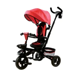 Triciclo Pieghevole Rosso 107x54x102 cm Seduta Girevole con Capote