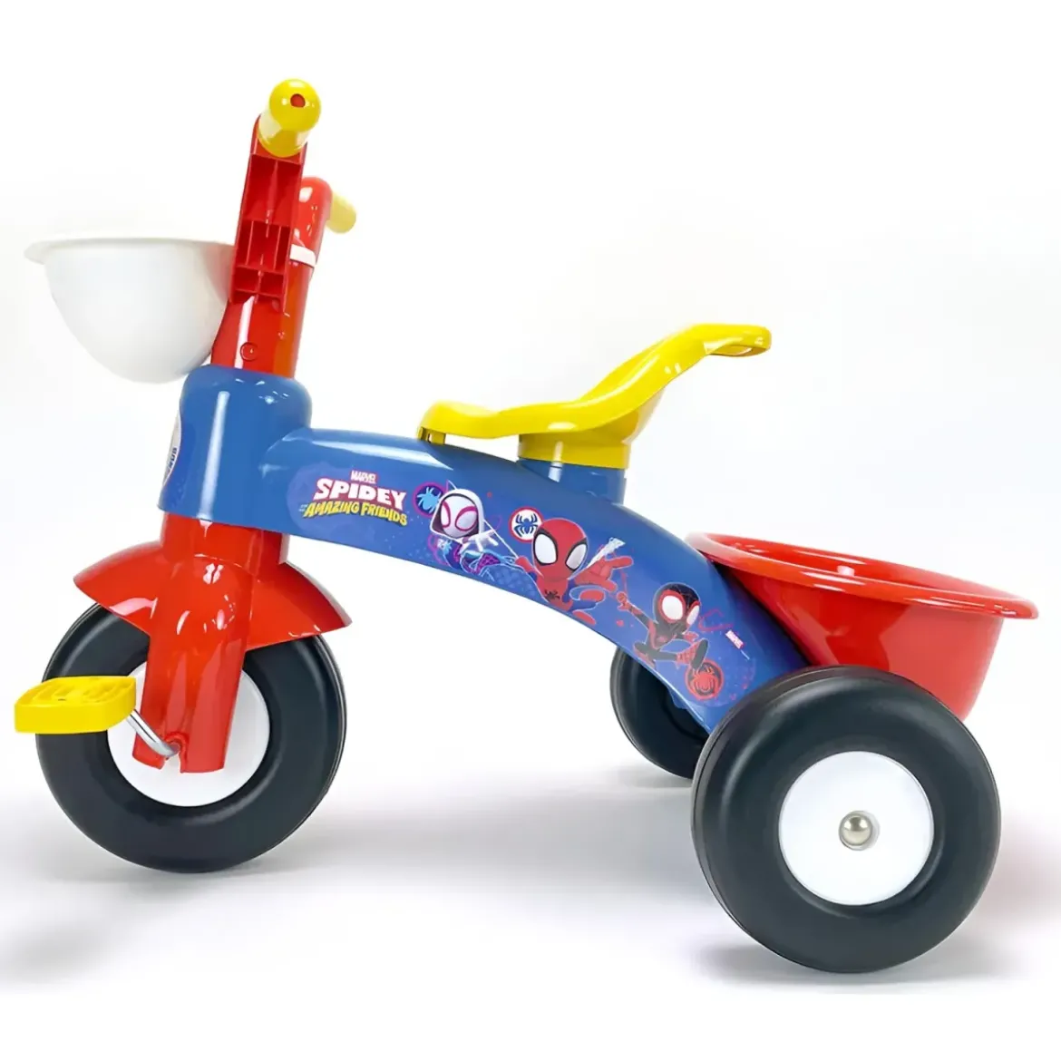 Triciclo Primi Passi per Bambini Spiderman Marvel 3 Ruote 2 Cestini