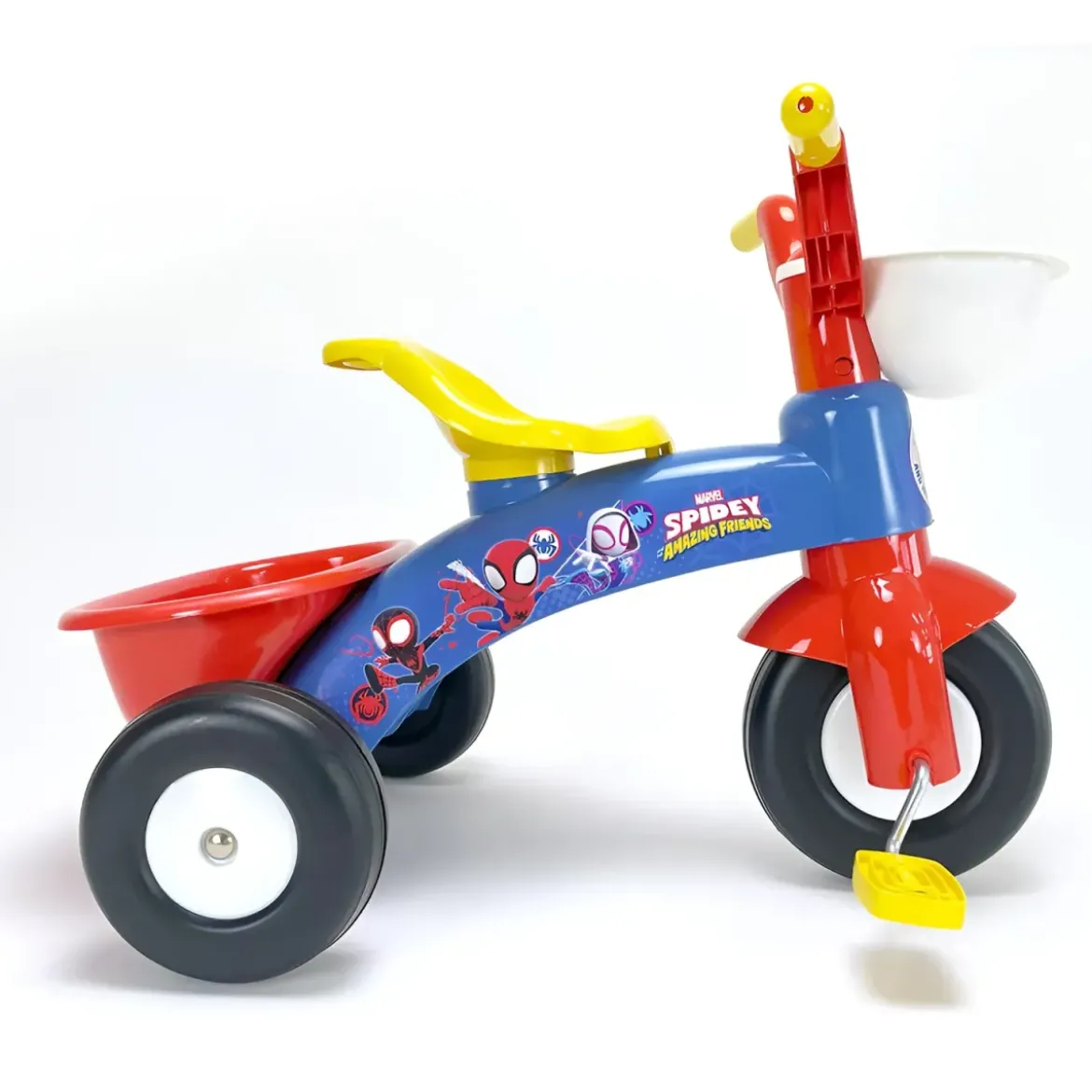 Triciclo Primi Passi per Bambini Spiderman Marvel 3 Ruote 2 Cestini