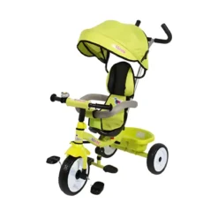 Triciclo Verde per Bambini con Maniglione Cappottina e Seduta 360°