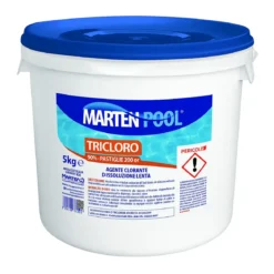 Tricloro per Piscina Pastiglie 200 gr Secchio 5 kg a Lenta Dissoluzione