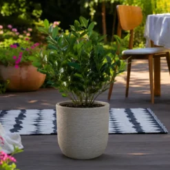 Vaso in Resina Beige 35x34 Resistente Raggi UV Materiale Riciclabile