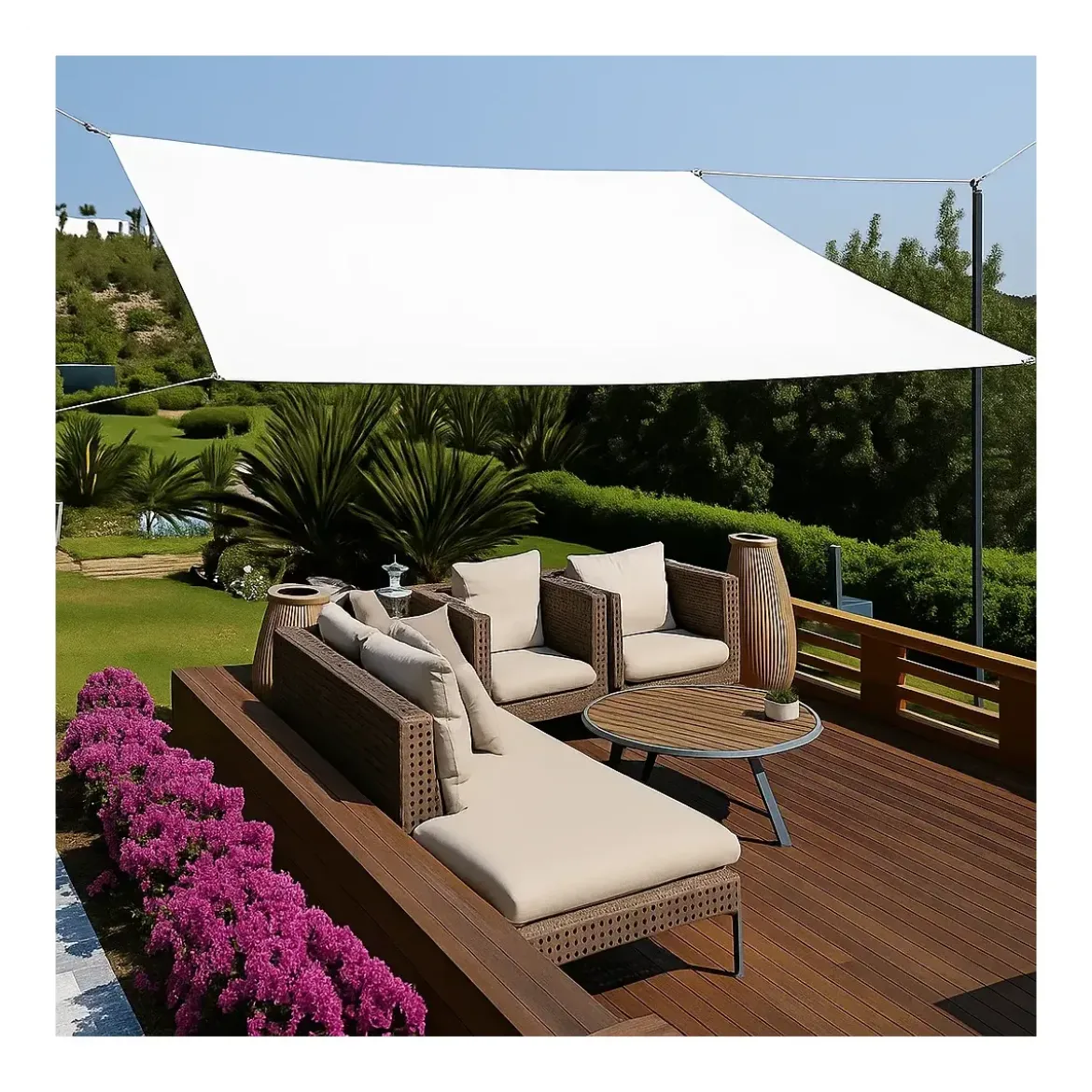 Vela Impermeabile Quadrata 5x5 m Bianco con Anelli in Acciaio Rinforzato