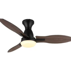 Ventilatore da Soffitto con Luce LED Nero 3 Pale in Legno con Timer