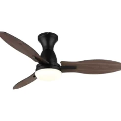 Ventilatore da Soffitto con Luce LED Nero 3 Pale in Legno con Timer