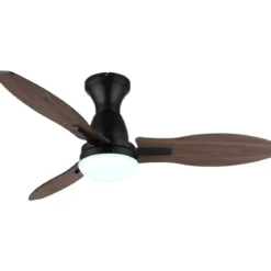 Ventilatore da Soffitto con Luce LED Nero 3 Pale in Legno con Timer