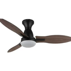 Ventilatore da Soffitto con Luce LED Nero 3 Pale in Legno con Timer