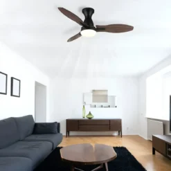 Ventilatore da Soffitto con Luce LED Nero 3 Pale in Legno con Timer
