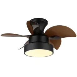 Ventilatore da Soffitto con Luce Metallo Nero Pale Trasparenti Marroni