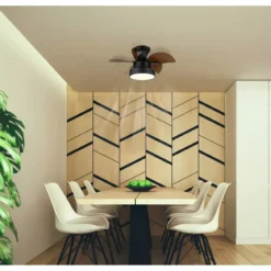 Ventilatore da Soffitto con Luce Metallo Nero Pale Trasparenti Marroni