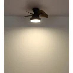 Ventilatore da Soffitto con Luce Metallo Nero Pale Trasparenti Marroni