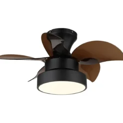 Ventilatore da Soffitto con Luce Metallo Nero Pale Trasparenti Marroni