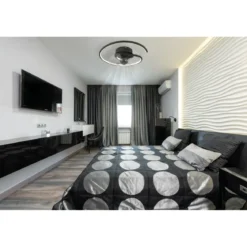Ventilatore da Soffitto con Luce LED Nero Moderno 30W Telecomando